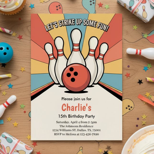 Invitación Fiesta de Cumpleaños de Bolos para Niños Retro (Subido por el creador)