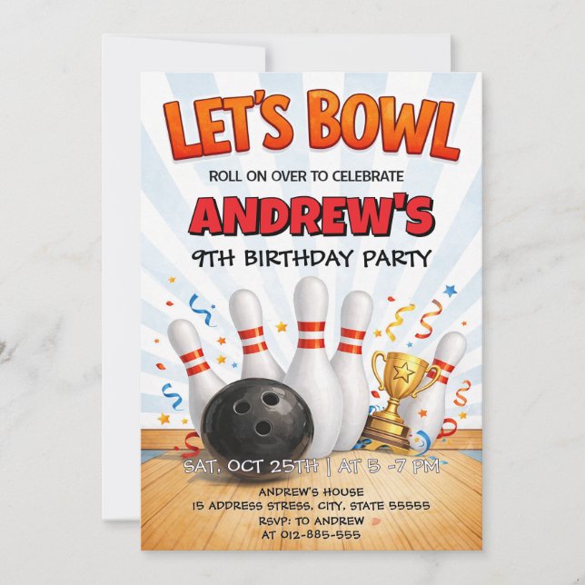 Invitación Fiesta de Cumpleaños de Bolos Personalizada (Anverso)