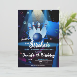Invitación Fiesta de Cumpleaños de Bolos Retro Neon