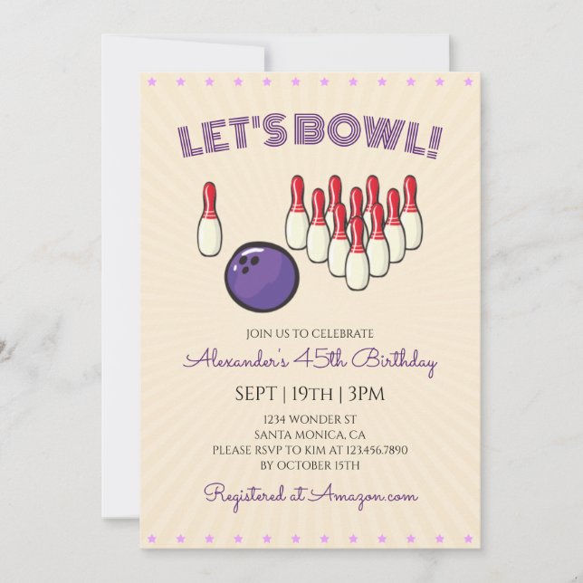 Invitación Fiesta de Cumpleaños de Bolos Retro Vintage (Anverso)