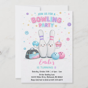 Invitación Fiesta de Cumpleaños de Bolos Rosa Personalizada