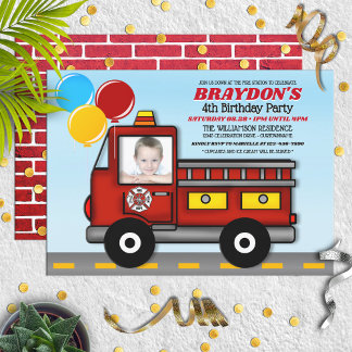 Invitación Fiesta de cumpleaños de bombero de dibujos animado