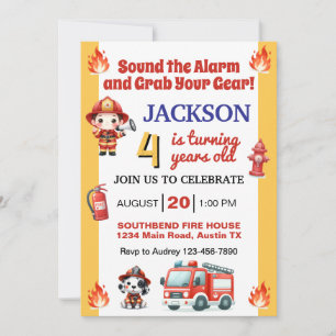 Invitación Fiesta de Cumpleaños de Bombero Sin Edad
