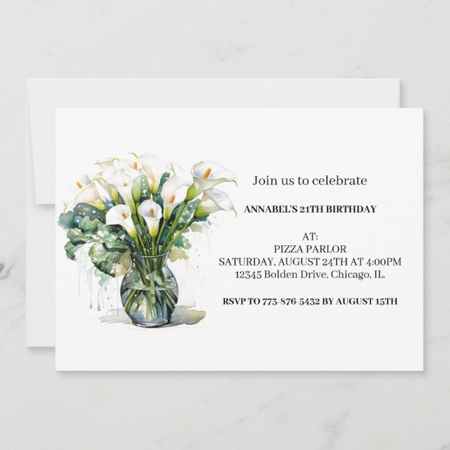 Invitación Fiesta de cumpleaños de bonito Calla Lily Flowers (Anverso)