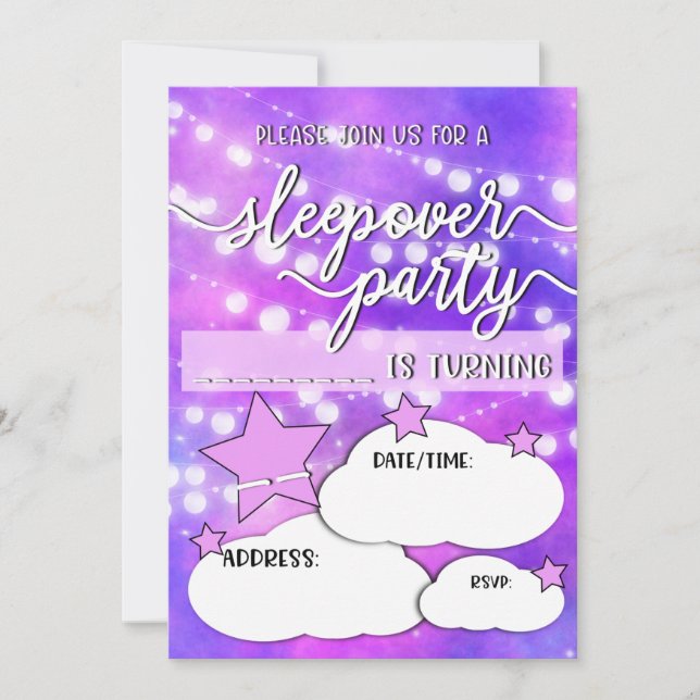 Invitación Fiesta de cumpleaños de bonito Sleepover (Anverso)