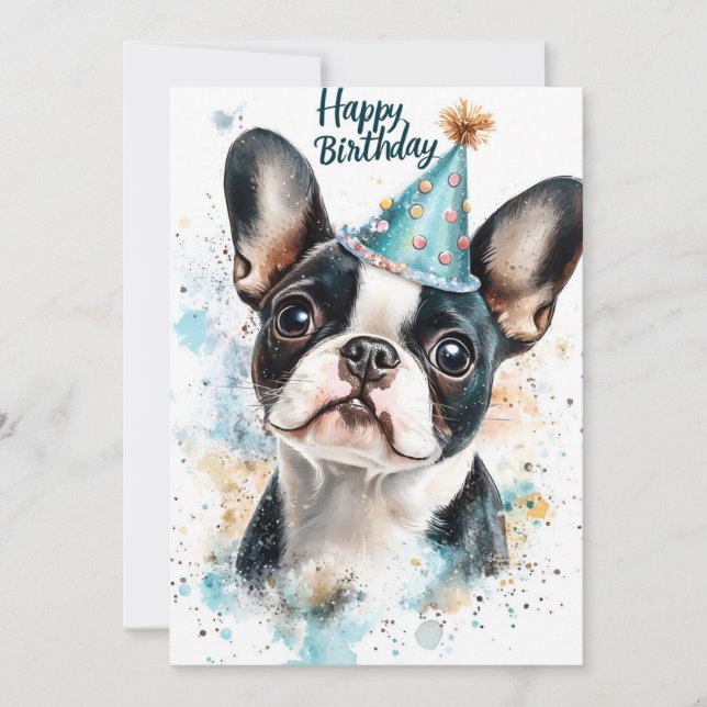 Invitación Fiesta de cumpleaños de Boston Terrier (Anverso)