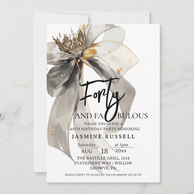 Invitación Fiesta de cumpleaños de Bow para mujer (Anverso)