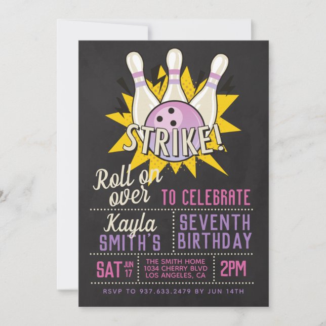 Invitación Fiesta de cumpleaños de Bowling (Anverso)