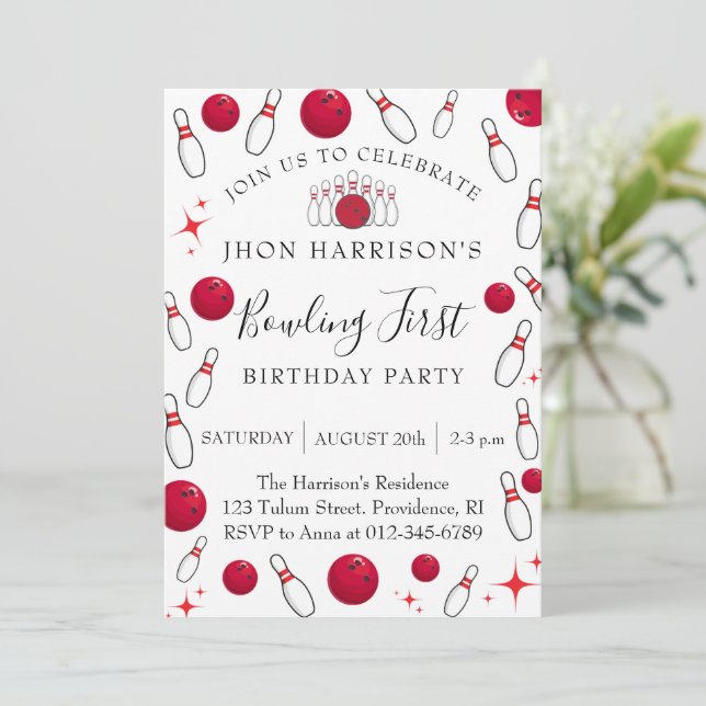 Invitación Fiesta de cumpleaños de Bowling (Anverso de pie)