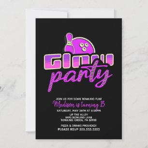 Invitación Fiesta de Cumpleaños de Bowling Neon Moderno