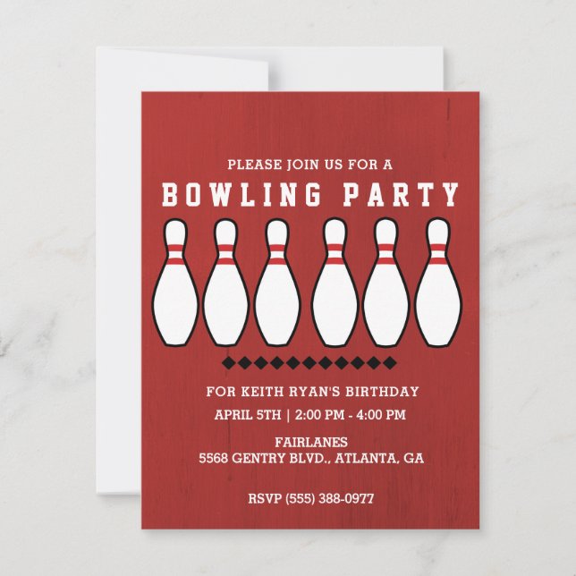 Invitación Fiesta de cumpleaños de Bowling Pin (Anverso)