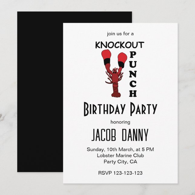 Invitación Fiesta de Cumpleaños de Boxeo de Langosta Golpe de (Anverso / Reverso)