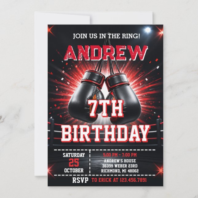 Invitación Fiesta de cumpleaños de boxeo personalizada (Anverso)