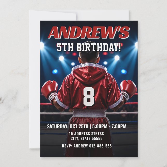 Invitación Fiesta de cumpleaños de boxeo personalizada (Anverso)