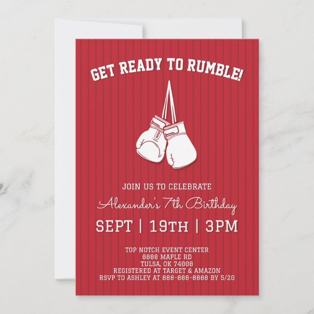 Invitación Fiesta de Cumpleaños de Boxeo Rojo (Anverso)