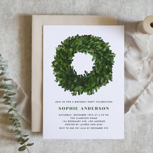 Invitación Fiesta de cumpleaños de Boxwood Wreath pintada a m (Subido por el creador)