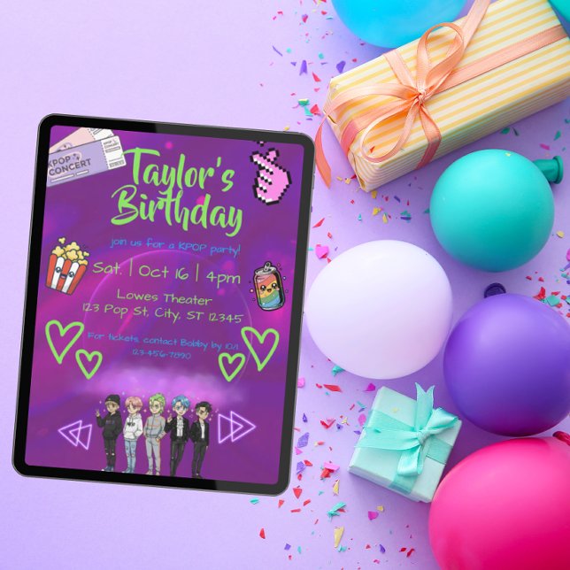 Invitación fiesta de cumpleaños de boy band de KPOP (Subido por el creador)