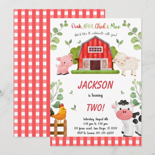 Invitación Fiesta de cumpleaños de Boy Farm (Anverso / Reverso)
