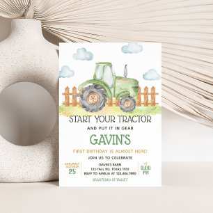 Invitación Fiesta de cumpleaños de Boy Green Tractor