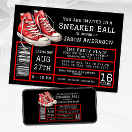 Invitación Fiesta de cumpleaños de Boy Red Black Sneaker Ball