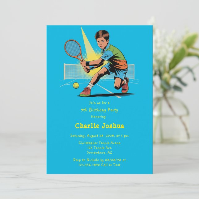 Invitación Fiesta de cumpleaños de Boy Tennis (Anverso de pie)