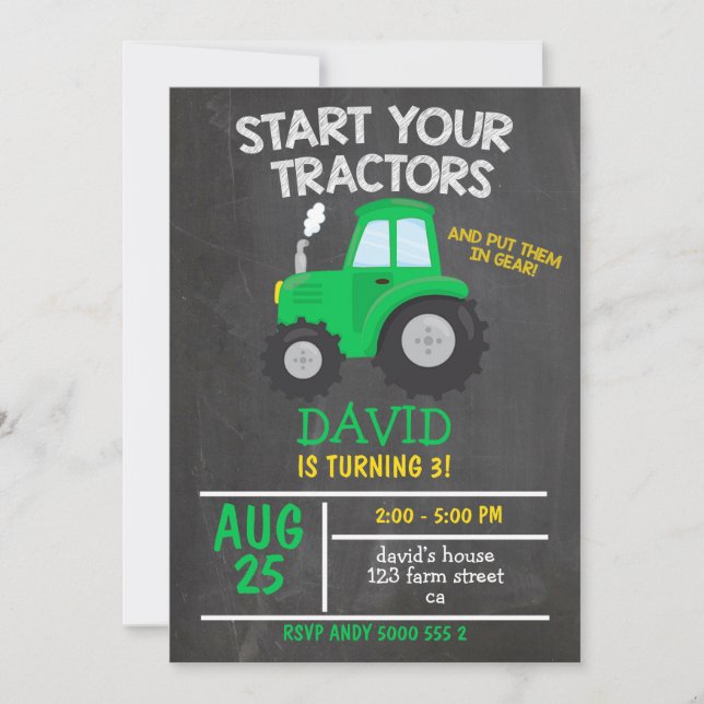 Invitación Fiesta de cumpleaños de Boy Tractor (Anverso)