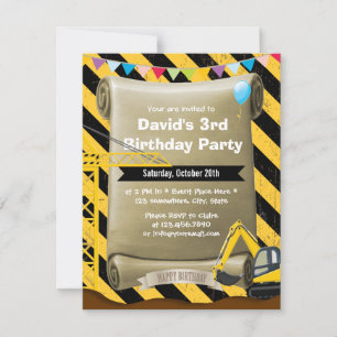 Invitación Fiesta de cumpleaños de Boys Construction Excavato