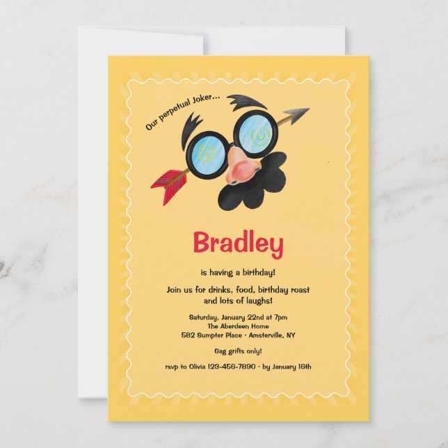 Invitación Fiesta de cumpleaños de bromista perpetua (Anverso)