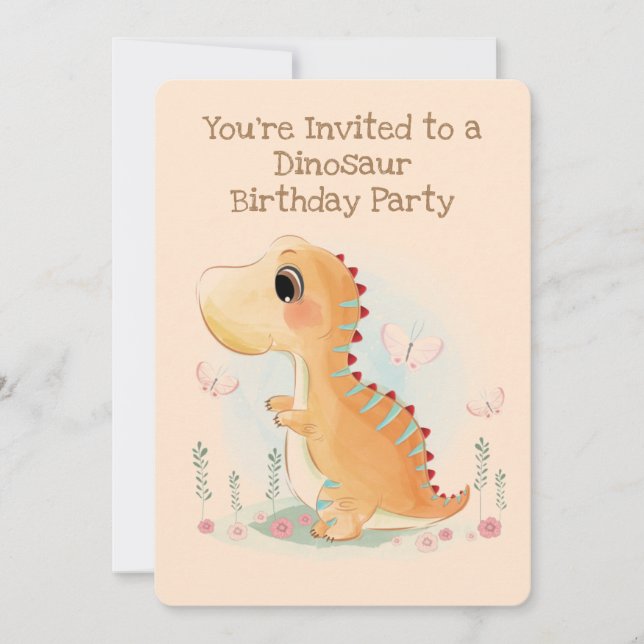 Invitación Fiesta de cumpleaños de Brown Baby Dinosaur (Anverso)