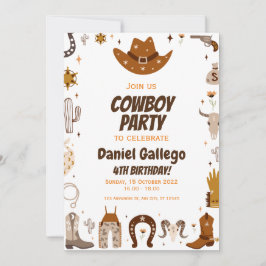 Invitación Fiesta de cumpleaños de Brown Cute Cowboy