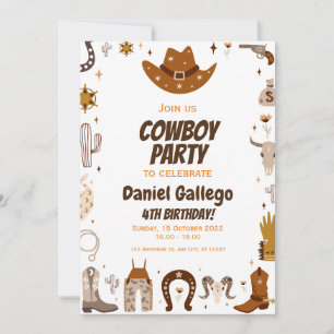 Invitación Fiesta de cumpleaños de Brown Cute Cowboy