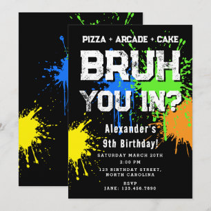 Invitación Fiesta de Cumpleaños de Bruh Boy Neon Graffiti Ado