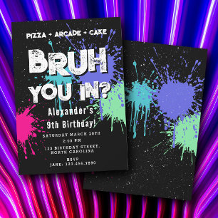 Invitación Fiesta de Cumpleaños de Bruh Boy Neon Graffiti Ado