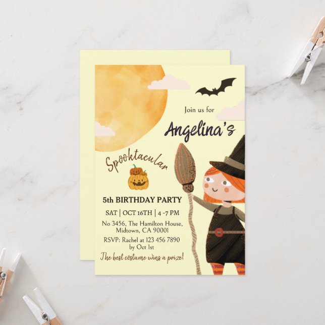 Invitación Fiesta de cumpleaños de bruja espeluznante de Hall (Anverso/Reverso In Situ)