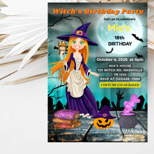 Invitación Fiesta de cumpleaños de bruja espeluznante linda