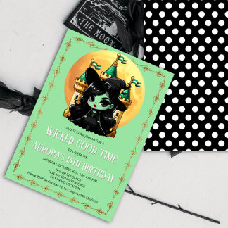 Invitación Fiesta de cumpleaños de Bruja Verde Buen Tiempo