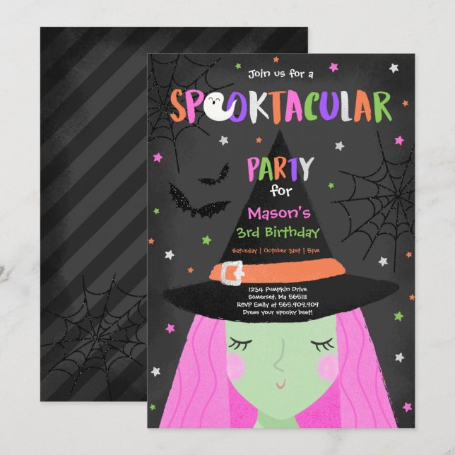 Invitación Fiesta de cumpleaños de brujas banal de Halloween  (Anverso / Reverso)