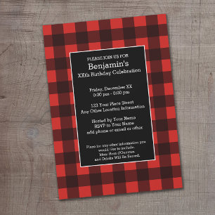 Invitación Fiesta de cumpleaños de búfalo negro y rojo rústic