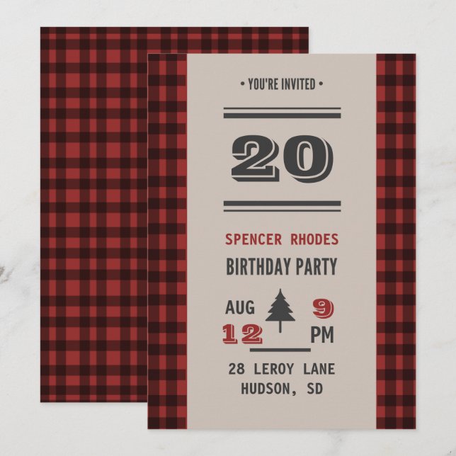 Invitación Fiesta de cumpleaños de búfalo negro y rojo rústic (Anverso / Reverso)