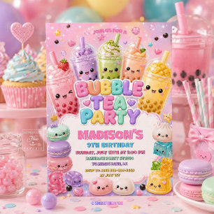 Invitación Fiesta de Cumpleaños de Burbujas de Té de Arcoíris