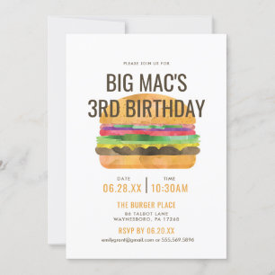 Invitación Fiesta de cumpleaños de Burger