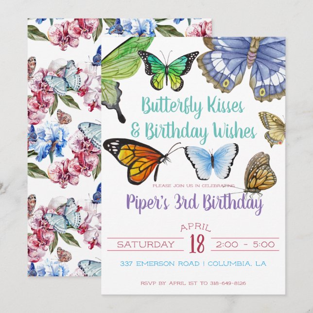 Invitación Fiesta de cumpleaños de Butterfly Kiss (Anverso / Reverso)