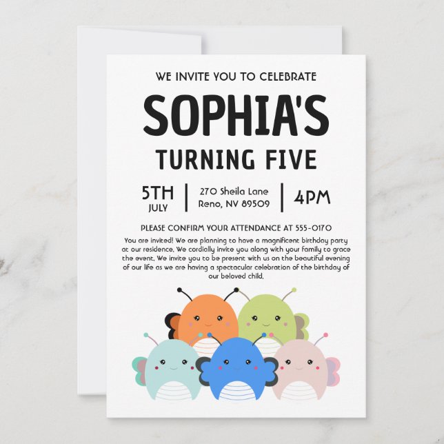 Invitación Fiesta de cumpleaños de Butterfly Squishmallow (Anverso)