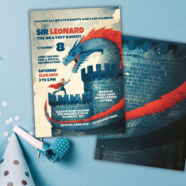 Invitación Fiesta de cumpleaños de caballero y dragón sin mie (Subido por el creador)