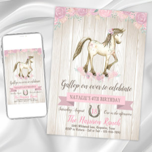 Invitación Fiesta de Cumpleaños de Caballo con Acuarela