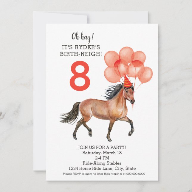 Invitación Fiesta de cumpleaños de caballo // Descarga de cua (Anverso)