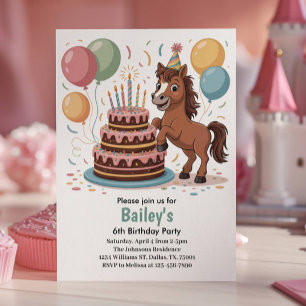 Invitación Fiesta de Cumpleaños de Caballo para Niñas 6 años