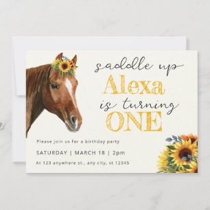 Invitación Fiesta de Cumpleaños de Caballo y Girasol: Ensilla