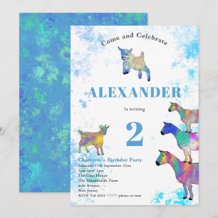 Invitación Fiesta de Cumpleaños de Cabra Acuarela Colorida Az