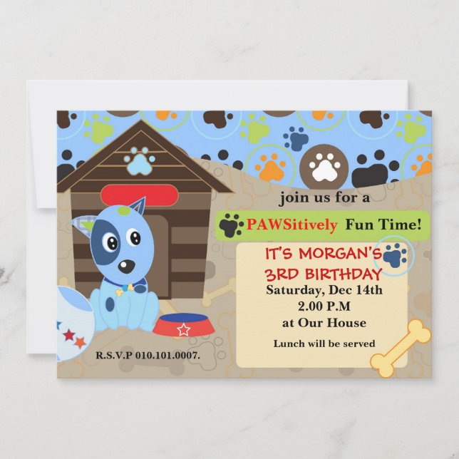 Invitación fiesta de cumpleaños de cachorro (Anverso)